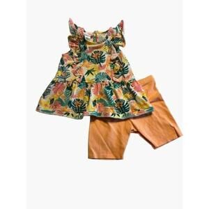 BONNIE JEAN Tropical Print Peplum Top & Orange Shorts Set Toddler Girls Summer O